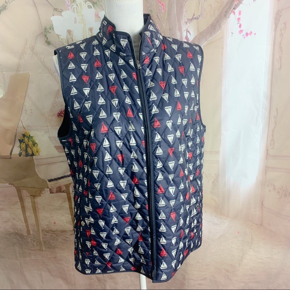 Talbots Sailboat Print Quilted Vest - Picture 4 of 10